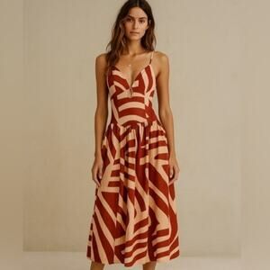 Mon Renn Surreal Midi Dress Cotton Tropico Terracota Peach